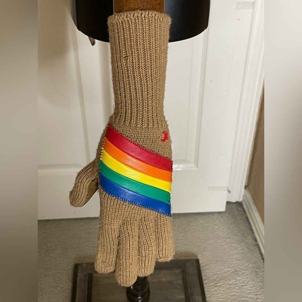 Vintage 1970’s Retro Leather Polyester Women’s Rainbow Gloves small - Picture 2 of 9